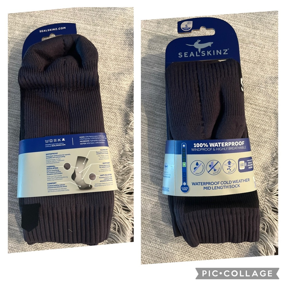 Sealskinz Starston Waterproof Merino Wool Mid Length Socks Black S NWT